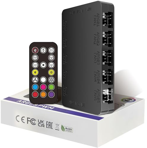 Oddtone 2-i-1 ARGB PWM-fläktnav med kontroll, 10 x 4-stifts PWM-fläktportar, 10 x 5 V 3-stifts ARGB-portar, magnetisk bas och SATA-ström – totalt 20 portar