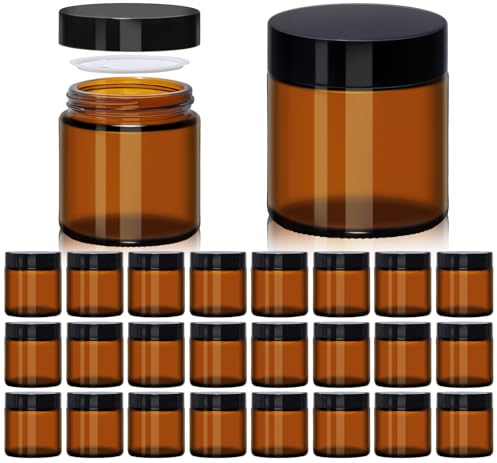 Lot de 24 petits bocaux en verre ambré de 120 ml avec couvercles étanches avec doublures intérieures, ouverture large et lisse, hermétiques pour crèmes, lotions, huiles essentielles, beurre corporel