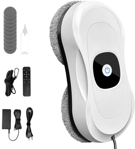 Robot Lavavetri, Doppio 2800Pa Robot Pulisci Vetri Robot Vetri Lavavetri con 3 Modalità di Pulizia, Telecomando e 10 Panni in Microfibra, Adatto per superfici verticali lisce