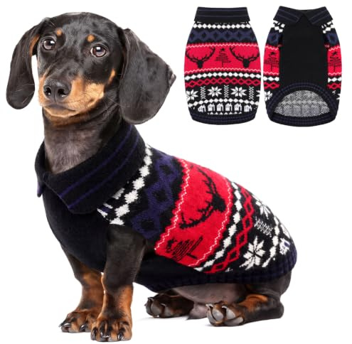 KONVINIT Weihnachtspullover Hund mit Rentier & Tannenbaum Warme Hundepulli