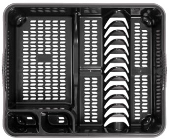 Homey Mart Large Dish Drainer Rack with Cutlery Holder – Strong Plastic Plate Drying Rack Holds Up to 12 Plates – Kitchen Sink Drainer Tray, Durable & Easy Clean – Black - 46.5 x 38 x 9 cm