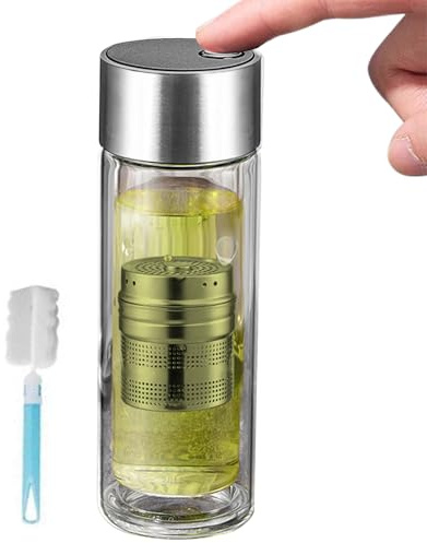 Derwrtup Bouteille à thé - Infuseur à thé de voyage 400 ml - Gobelet à double paroi avec couvercle magnétique - Résistant à la chaleur pour les déplacements, la maison, la voiture, l'école, le