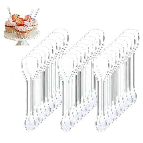 100 Pcs Clear Spoons, Strong Durable Lightweight Plastic Spoons Reusable 10cm, Heavy Duty Premium Quality Washable Spoon for Dining Kitchen Birthday Party Cake Soup Ice Cream