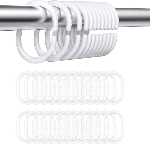 Lot de 24 Anneau Rideau de Douche en Plastique, C Crochet Rideau Douche, Anneaux Rideaux Douche pour Salle de Bain, Chambre à Coucher, Dressing