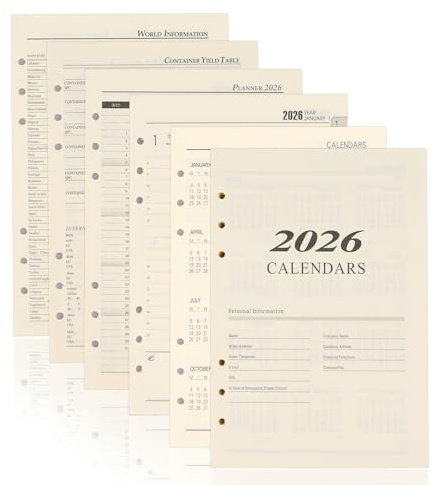 Inserto per Calendario 2026, Agenda settimanale 2026, Formato A5, 6 Fori, 176 Pagine, Piano Mensile in Formato A5, Carta di Ricarica per Agenda, Diari, Progetti Fai da Te 139 x 206 mm