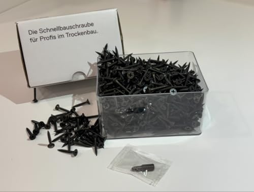 Lot de 1000 vis pour cloison sèche - 3,5 x 25 mm - Phillips - Filetage grossier - Tête fraisée phosphatée - Dans carton avec embout