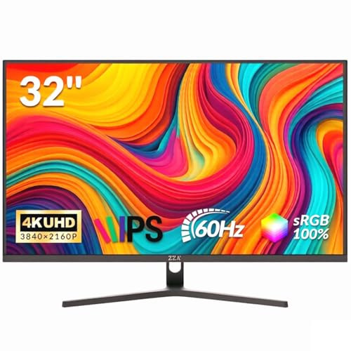 ZZA Monitor de 32 pulgadas | 4K UHD 3840 x 2160, panel IPS, 60Hz, sincronización adaptativa, 100% sRGB, luz de respiración trasera, filtro de luz azul, montaje VESA de 75 x 75 mm