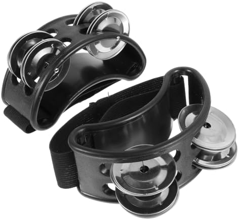 BESPORTBLE 2 pièces Tambourin Pied Portable Noir Instrument Percussion Compact avec Sangle Élastique Musical pour Garçon Fille et Accessoires Batterie