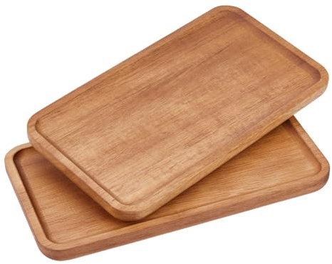 DICOSMETIC Lot de 2 plateaux de service rectangulaires en bois d'acacia - 29,1 x 10,5 cm - Mini assiettes à apéritif - Pour aliments, salle de bain, cuisine, accessoires de maison
