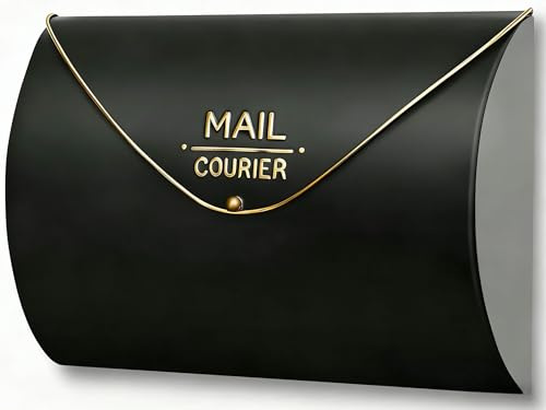 Yielycan Black Wall Mount Mailbox for Outside,Waterproof Metal Mailboxes with Rust-Proof Galvanized Steel,Large Capacity Envelope Mailbox for House,12.99 x 10.35 x 3.5 Inch