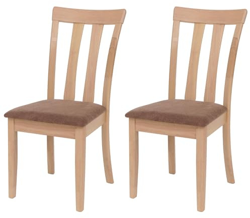 Mendler Juego de 2 sillas de comedor HWC-G46, silla para cocina, tela/textil madera maciza - estructura en color natural, marrón
