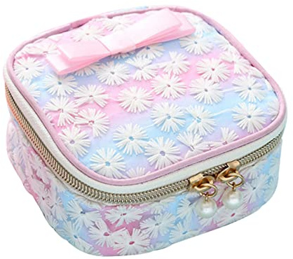 iplusmile Sac Cosmétique Maille Brodée pour Serviettes Hygiéniques avec Fermeture Éclair Sac de Rangement Carré pour Voyages et Bureau