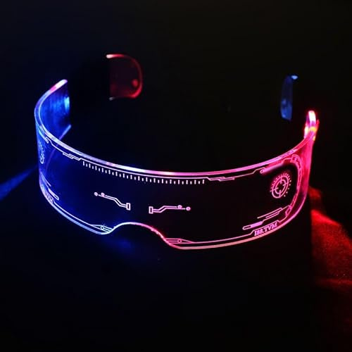 LED Visor Glasses – Light Up Futuristic Sunglasses for Raves, Festivals, Parties and Cosplay | Rechargeable Neon LED Luminous Glasses (Red and Blue Glow)