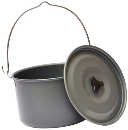GOOHOCHY Pot de Camping Suspendu Grosse Capacité en Alliage D'aluminium Poignée Pliable, Léger et Résistant, pour 5-8 Personnes, Accessoires de Vaisselle D'extérieur, pour Pique-niques,
