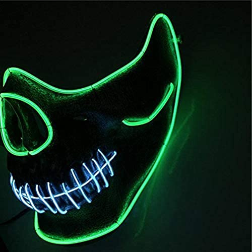 Fdit LED Lueur Demi Visage Crâne Modèle Masque Effrayant Réel Costume Accessoire de Fête Halloween pour Fête Club Festival en Plastique Noir 19.7 * 13.5 Cm