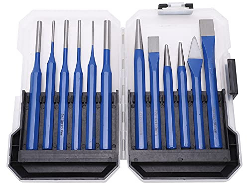 Kit de 12 poinçons burins de qualité professionnelle CRV V, outils de gravure et de poinçonnage en acier au chrome vanadium pour le travail des métaux, le travail du bois et les
