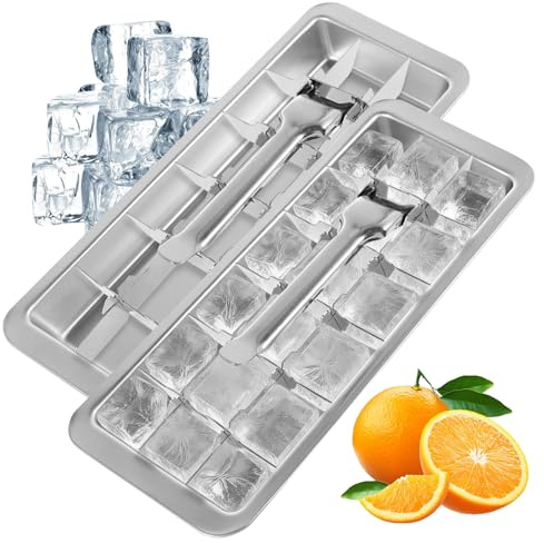 2Pack Stainless Steel Ice Cube Tray for Freezer, 18 Slot Vintage Inspired Design Metal Ice Cube Mold with Removable Tray, Easy Release Handle, Dishwasher Safe, for Bar Kitchen Frozen Food(Silver)