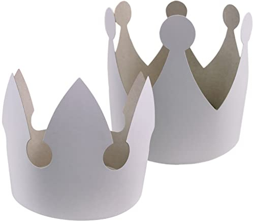 BCreativetolearn 12 Kronen-Partyhüte – extra hohes weißes Geburtstagskronenhut-Bastelset, 2 Stile, machen Sie Ihre eigenen Kronen zum Dekorieren, 18 cm Durchmesser.