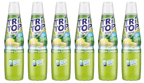 TRi TOP Sirup Zitrone-Limette, kalorienarm - 6 x 600 ml | 40% Fruchtgehalt, weniger Zucker - ideal fur Wassersprudler, Cocktails & Desserts