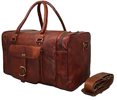 Jaald 45 cm Echt Leder Ledertasche Weekender Gepäck Reisetasche Reisegepäck Sporttasche Duffel Tasche Wochenendtrip Handgepäck Duffel Gym Bag Wasserdicht Carry on Tasche für Männer Frauen Geschenk