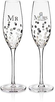 Me to You Tatty Teddy Wedding Champagne Glasses in a Gift Box - Official Collection, Blue,grey,silver