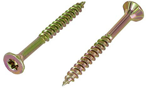 200 tornillos Torx para aglomerado, 4,0 x 70 mm, galvanizados amarillos, roscados parciales, Torx y universales