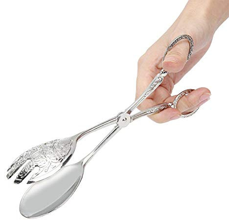Pinzas para servir buffet de 9 Pinzas para comida de cocina de plata de bronce Bronceado Bocaditos de metal real tallado Pinzas para ensalada Pinzas para pastel Pinzas para pan (Plata)