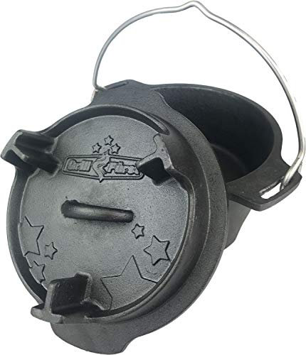 Grillfürst Dutch Oven ca. 2 Liter - stabil stehender Feuertopf durch speziell entwickelte T-Füße, hitzebeständiger Gusseisen Topf, Deckel als Pfanne nutzbar, DO 2