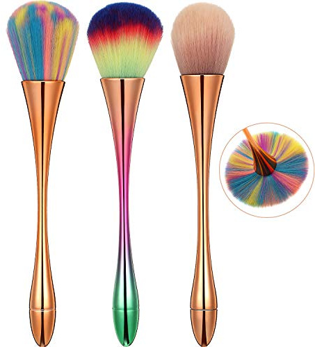 3 Pieces Large Powder Mineral Brushes Nail Design Dust,Soft Fluffy, Foundation, Kabuki Makeup Brushes Colorful Blush Loose Powder Tools for Daily Makeup, 3 Colors