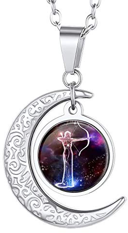 Suplight Unisex 12 Sternzeichen Collier personalisiert Edelstahl Runde Sternbilder Anhänger Halskette Name Gravur Münzenkette Horoskop Tierkreis Schmuck Geschenk für Damen Herren Jungen Mädchen