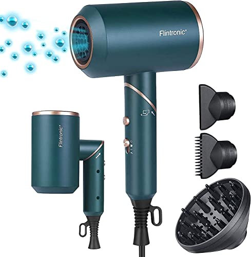 Flintronic Föhn, Fön, 2000W Föhn Ionen Haartrockner AC Motor, Haarfön, klappbar Reisefön Hair Dryer mit 1 Diffusor & 2 Konzentrator-Düse | 2 Heiz & 3 Geschwindigkeitsstufen