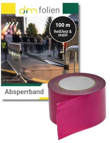 1 Rolle super stabiles Absperrband Flatterband Warnband Trassenband Folienband Parkplatzsperre Baustellenabsperrung 75mm (100m, Pink)