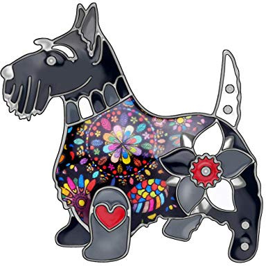 DOWAY Emaille Floral Scottish Terrier Brosche Pet Hund Anstecknadel für Damen Schmuck für Tasche Jacke Rucksack Dekoration