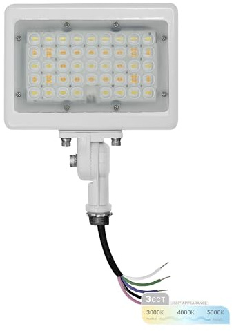 NUWATT 30W LED Flood Light, 3CCT 3000K/4000K/5000K Selectable, IP65 Waterproof Lighting, Adjustable Knuckle Mount, 4200LM, 0-10V Dimmable, 120-277V, Outdoor Security Floodlight for Yard, White, UL