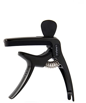 Linrax C1 Kapodaster Capo, 3 in 1 Capodaster mit Plektren Halter und Bridge Pin Puller, Gitarre Kapo für Akustikgitarre E-Gitarre Folk Gitarre Bass Ukulele Banjo Mandoline, Gitarrenzubehör, Schwarz