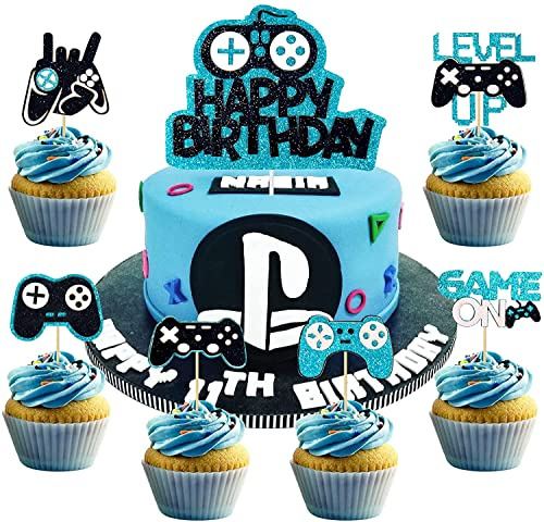 25 stycken tårtdekoration, födelsedag, videospel, tårtdekoration, gaming, dekoration, cupcake, tårta, födelsedag, tårta, pojkar, barn, tårtdekorationer för barns födelsedag, spel, tema, festdekoration