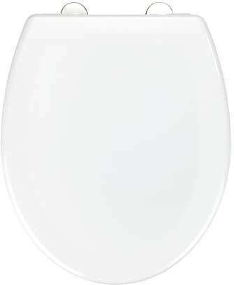WENKO WC-Sitz Tallone, kratzfester Toilettensitz aus antibakteriellem Duroplast in Weiß mit hygienischer 2-Knopf Fix-Clip Edelstahlbefestigung & Absenkautomatik, made in Europe, 1,9 kg, 37,1 x 43,5 cm