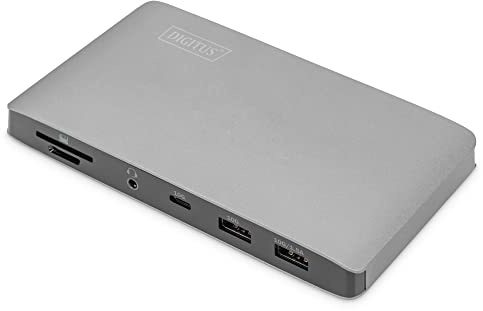 DIGITUS USB4 Thunderbolt Docking Station - 10 Puertos - 2X DP (8K@30Hz) - 3X USB 3.0 / USB 2.0, 1x USB Type-C - RJ45 LAN, Jack Audio, Card Reader - Gris