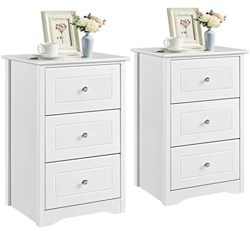 Yaheetech 2pcs Mesillas de Noche con Tres Cajones Mesitas de Noche Alto | Organizador de Almacenamiento, 48 x 40 x 73,5 cm, Color Banco