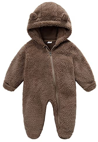 Fairy Baby Baby Snowsuit, Newborn Baby Hooded Footed Romper Fleece Snowsuit Cartoon Flannel Zipper Jumpsuit Thin Fall Winter Outfits