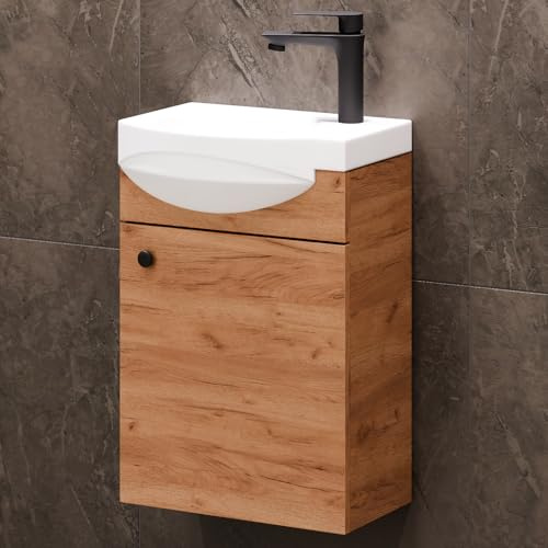 Planetmöbel Badmöbel Set Waschtisch mit Unterschrank | 40 x 60 x 29 cm, Badezimmer, Gäste WC & Bad, Gold Eiche