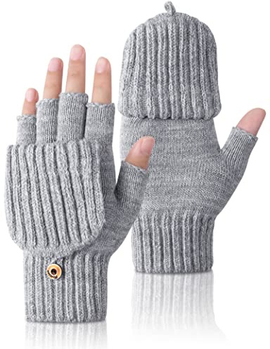 Kiiwah Guanti Senza Dita Invernali con Copridita per Donna e Uomo Antivento, Unisex Guanti Termici Mezze Dita a Maglia per Ciclismo Sci Attività all'Aperto Lavoro Viaggio