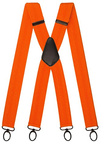 Olata Herren-Hosenträger in X-Form, mit Karabinerhaken, 40 mm | Verstellbare 40-mm-Hosenträger in X-Form mit Karabiner und Lederkreuz; sicher für Arbeit oder elegante Kleidung.