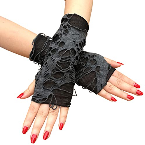 1 Paar Halloween Fingerlose Handschuhe,Gothic Punk Handschuhe,Halloween Dekoration Bettlerhandschuhe,Zerrissene Handschuhe für Cosplay Kostüm