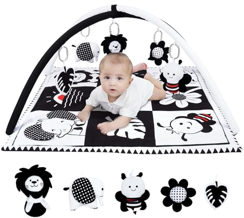Lovvie & Joy Baby Play Activity Gym Tummy Time Mat for Infant,Baby Gyms & Playmats for Babies 0 to 3 6 9 12 Months with 5 Toys for Early Sensory Exploration and Motor Skill Development