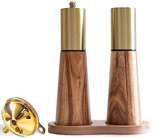 Gold Salt Shaker and Pepper Grinder Set,Stainless Steel Manual Salt Shaker and Pepper Mill,Adjustable Thickness,Suitable For Kitchen,Barbecue,Picnic,2 Packs