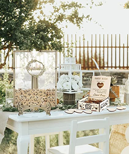 Libro de Firmas Bodas, Libro de Visitas Decoracion Boda con 100 Corazones de Madera para Regalo Rústico Día de Boda Bautizo Cumpleaños Baby Shower Comunión (Cuadrado)