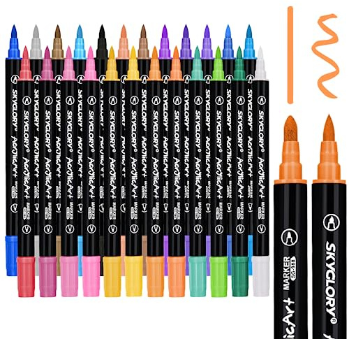 CORYIN Acrylstifte für Steine Wasserfest 24 Farben Filzstifte Kinder Tip Permanent Marker Stifte Schnelltrocknend Steine Bemalen Multimarker Stifte Keramik Holz Leinwand Glas Metall Papier DIY