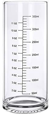 Vaso de vidrio graduado, vaso medidor de vidrio de borosilicato alto para ancianos, principiantes, pérdida de peso, vidrio transparente recto con medidas para agua, leche, jugo, batido, café, 11 onzas