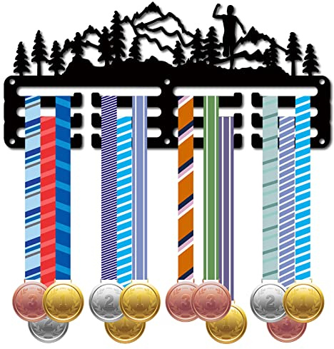 CREATCABIN Trailrunning-Medaillenaufhänger Medaillenhalter Rack Sport Metall Aufhängen Auszeichnungen Eisen Kleine Dekor Auszeichnungen Für Wand Zuhause Abzeichen Rennläufer Marathon Schwarz 29x13cm
